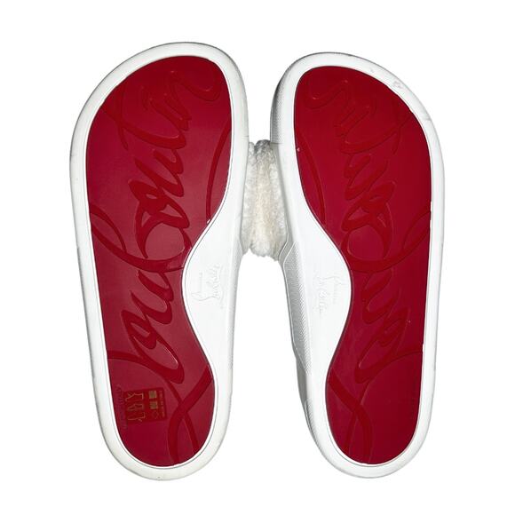 Christian Louboutin White Shearling Logo Slides Flatform Sandals Size 39.5 - Picture 7 of 12